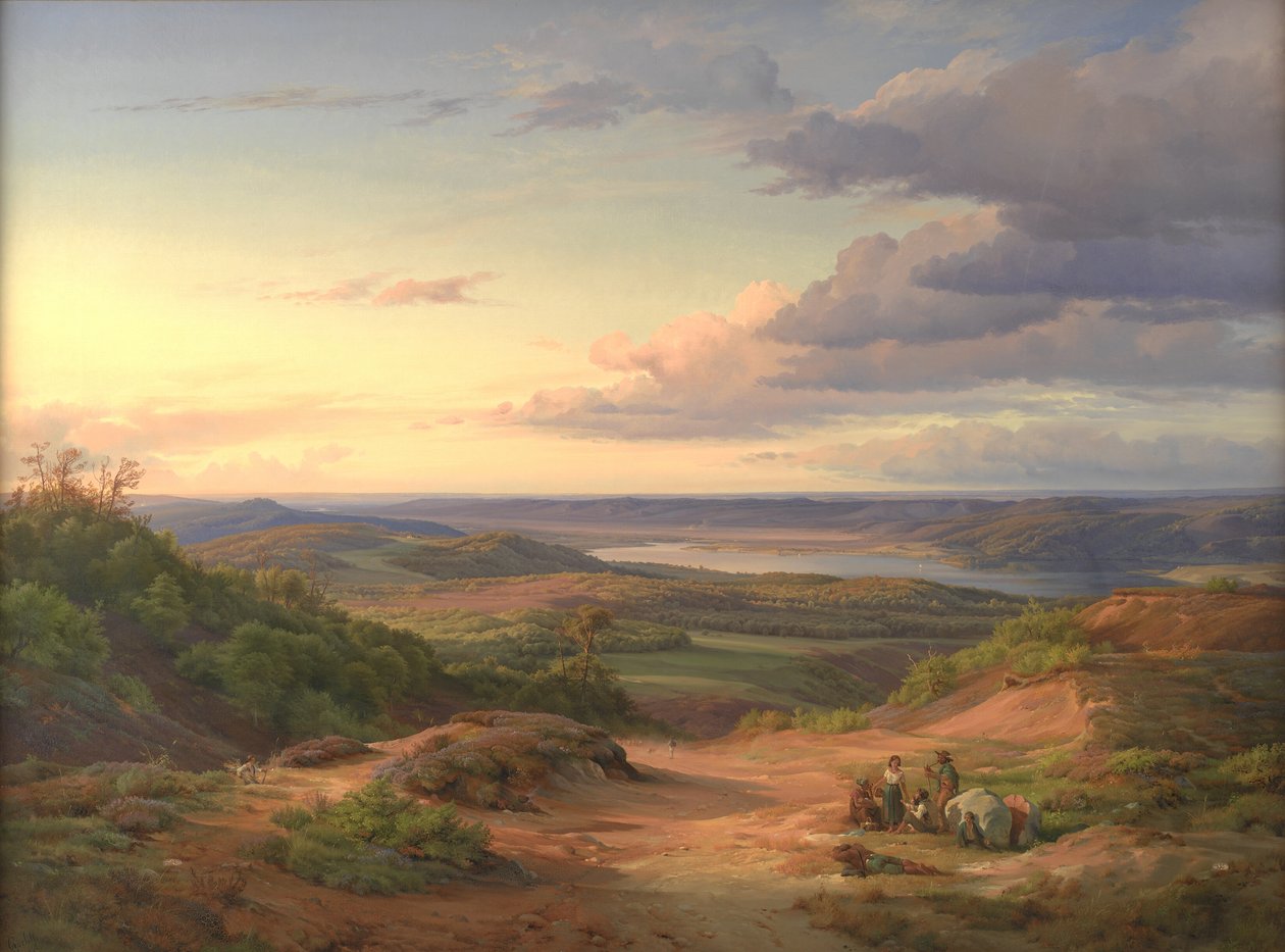 Krajina poblíž Himmelbjergetu, Jutsko. V popředí cikánská rodina od Louis Gurlitt