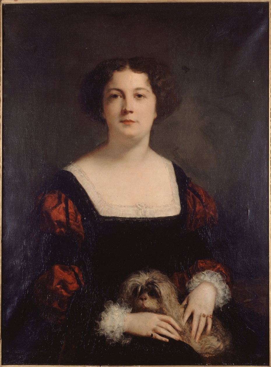 Francouzština:  (1822-1889), dite "La Présidente" Dáma s malým psem. od Louis Gustave Ricard