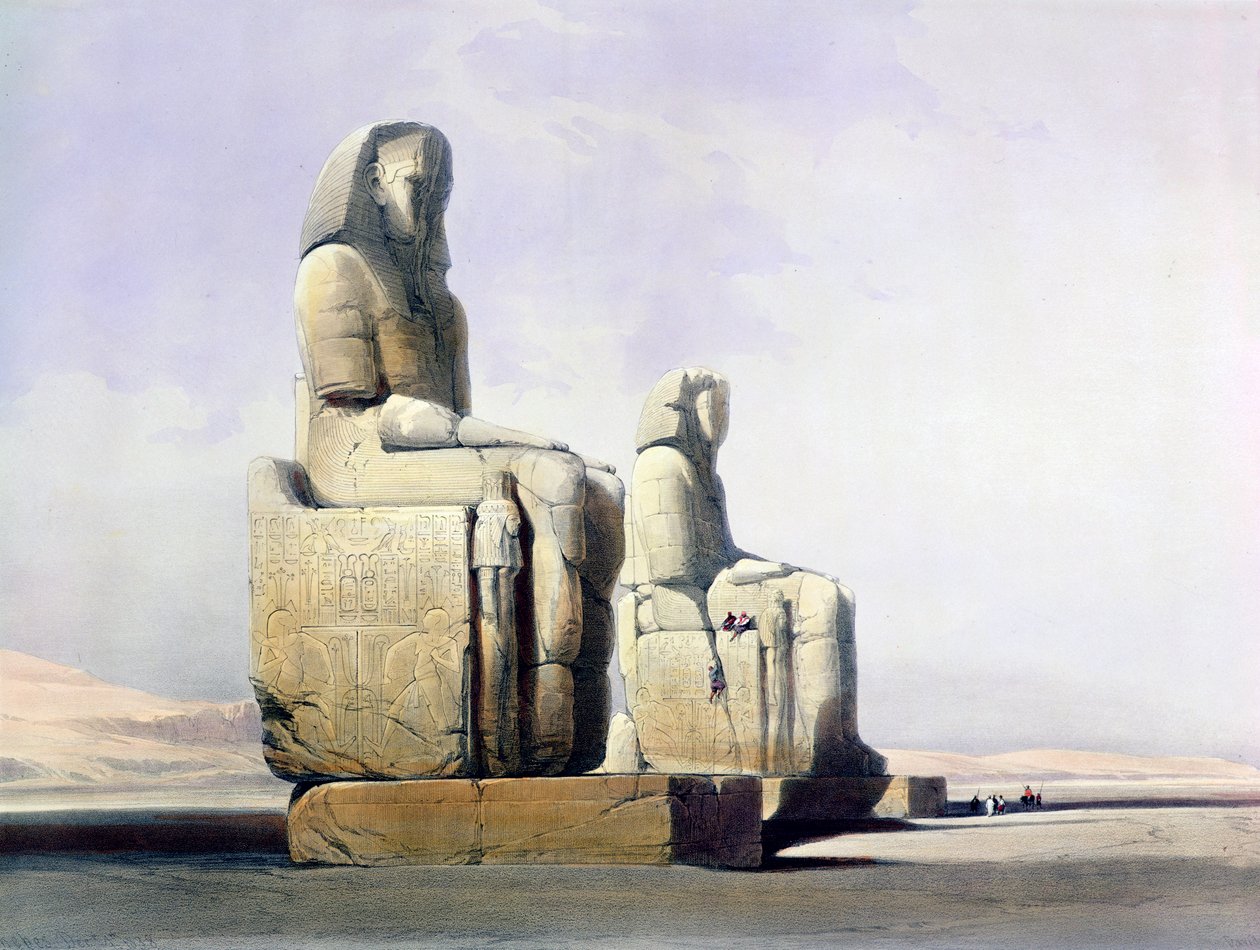 Detail Memnonových kolosů, Théby, Egypt, 4. prosince 1838 1846 od Louis Haghe