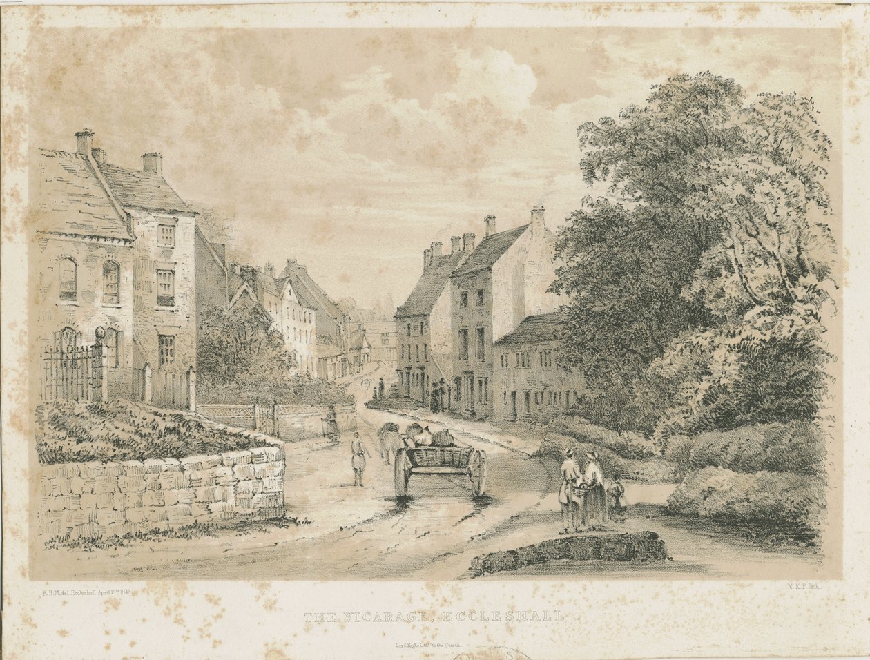 Eccleshall Village: litografie od Louis Haghe