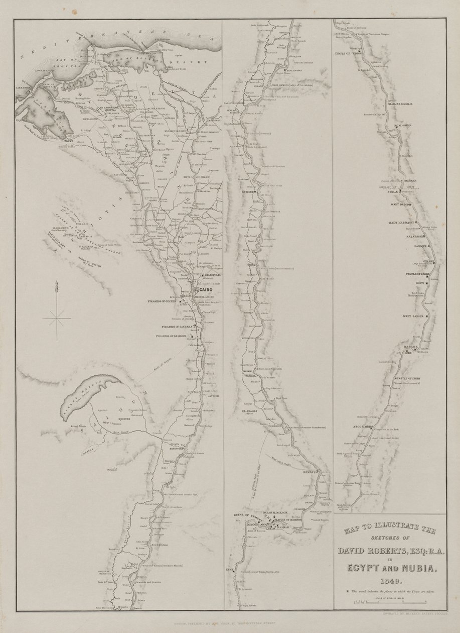 Egypt and Nubia, Volume III: Map to Illustrate the Sketches of David Roberts, Esq: R.A. v Egyptě a Núbii 1849 od Louis Haghe