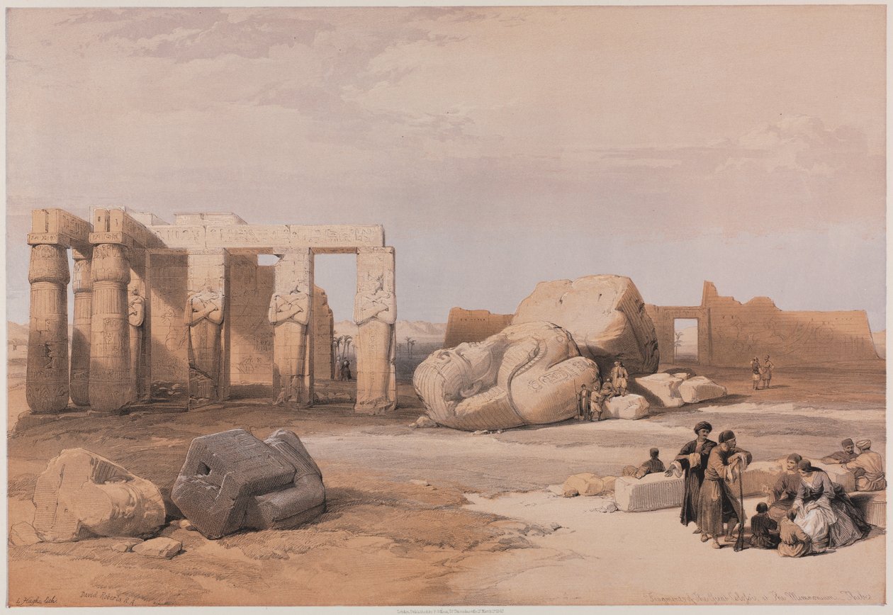 Egypt a Núbie, svazek II: Fragmenty velkých kolosů v Memnoniu, Théby, 1847. od Louis Haghe