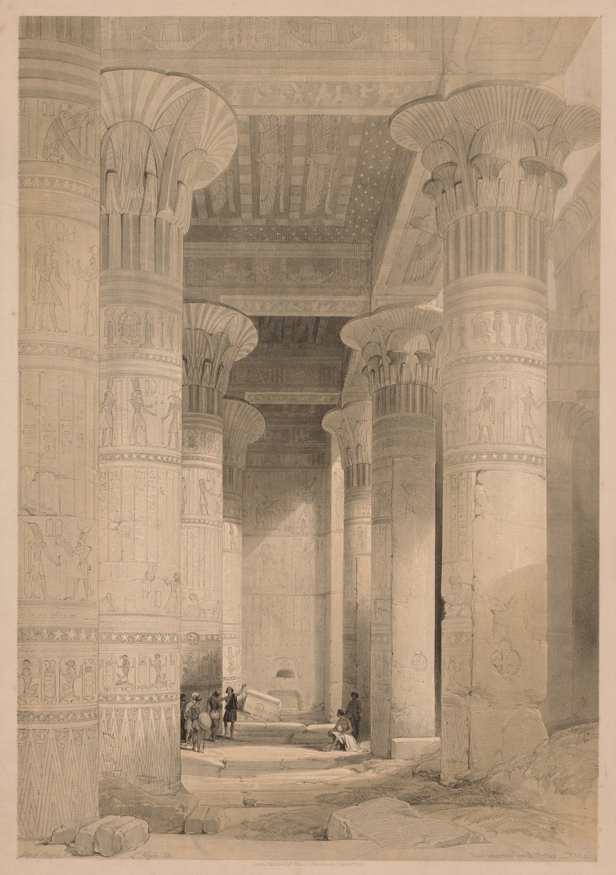 Egypt a Núbie: Volume I - Frontispiece, Pohled pod Grand Portico, Philae, 1838. od Louis Haghe