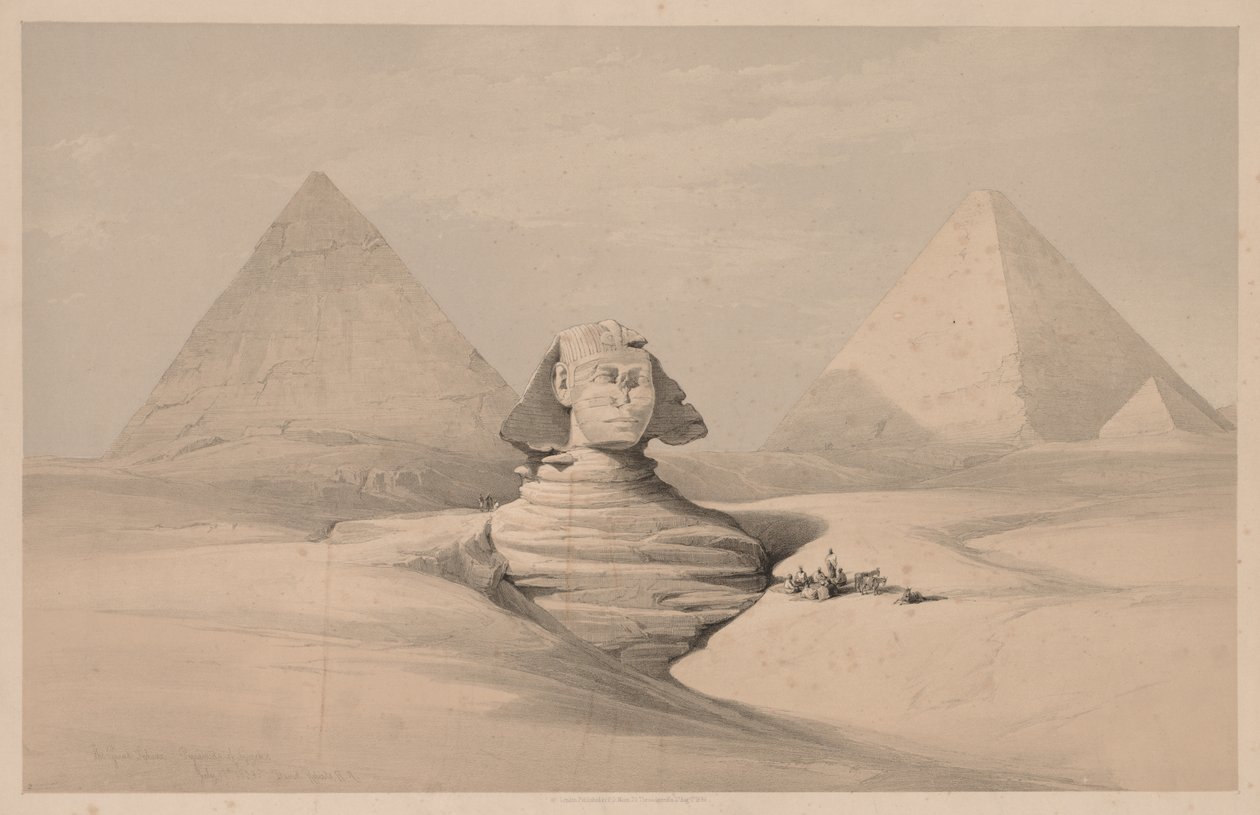 Egypt a Núbie: svazek I – č. 18, Velká sfinga, pyramidy v Gizeh, pohled zepředu od Louis Haghe