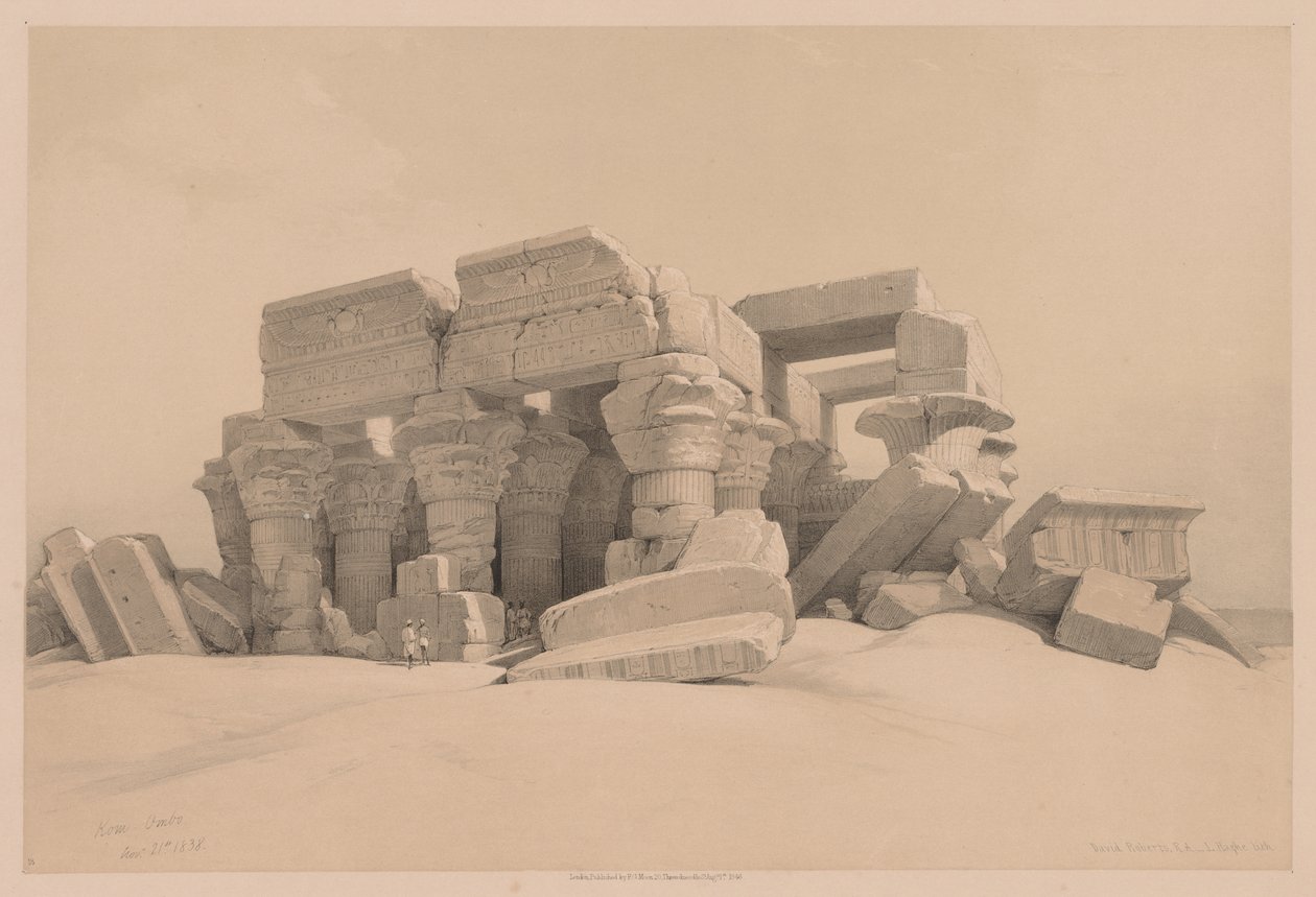 Egypt a Núbie: svazek I – č. 1, č. 2, pozůstatky sloupořadí chrámu Kom Ombo od Louis Haghe