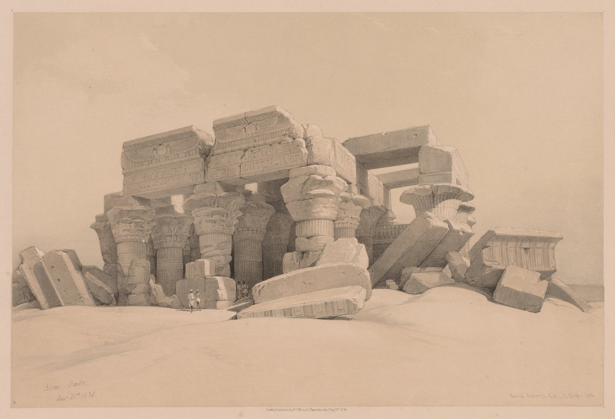 Egypt a Núbie: Svazek I – č. 1, č. 2, Pozůstatky sloupořadí chrámu Kom Ombo, 1838. od Louis Haghe