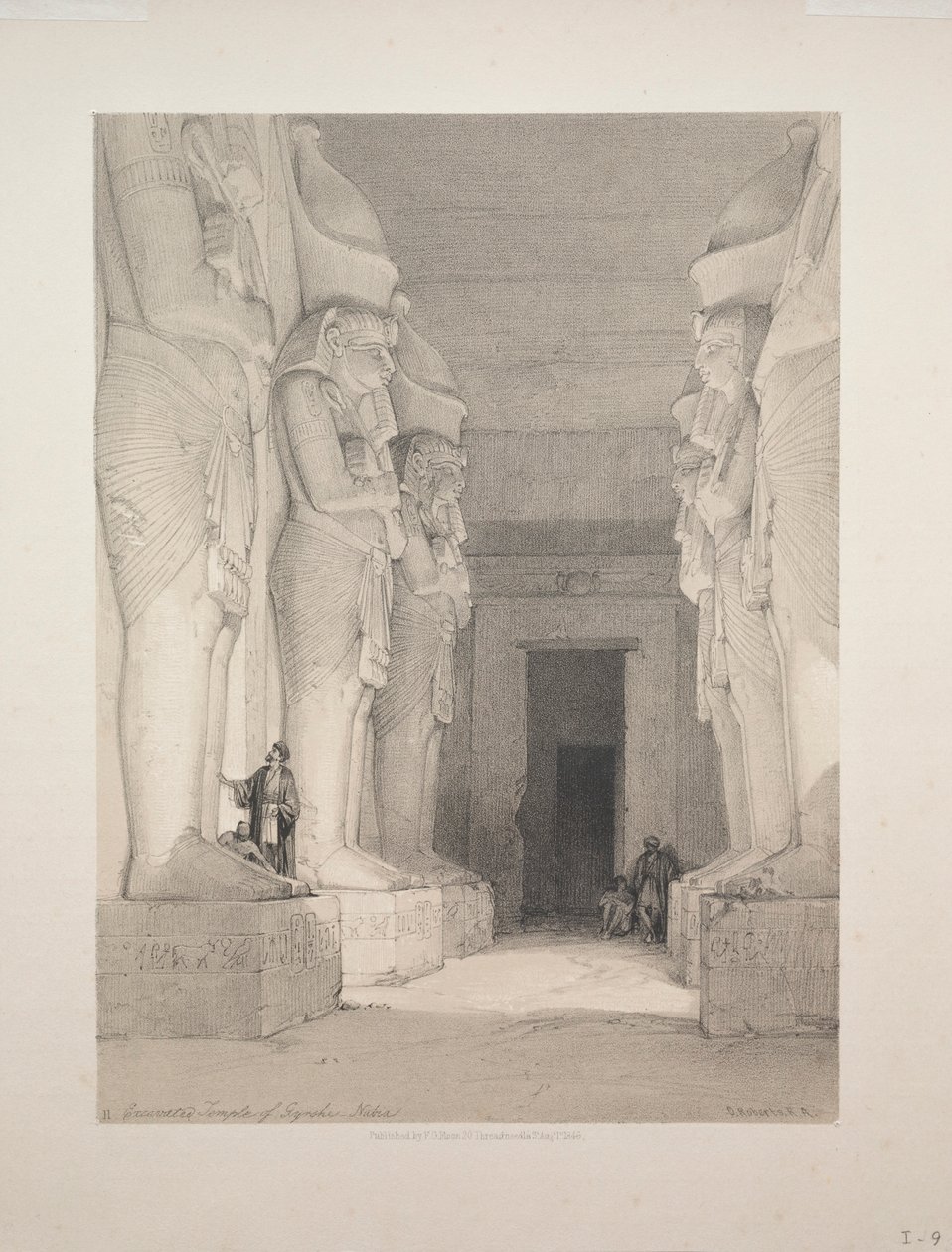 Egypt a Núbie: I. díl – č. 9, Vykopaný chrám Gyrshe, Núbie, 1838. od Louis Haghe