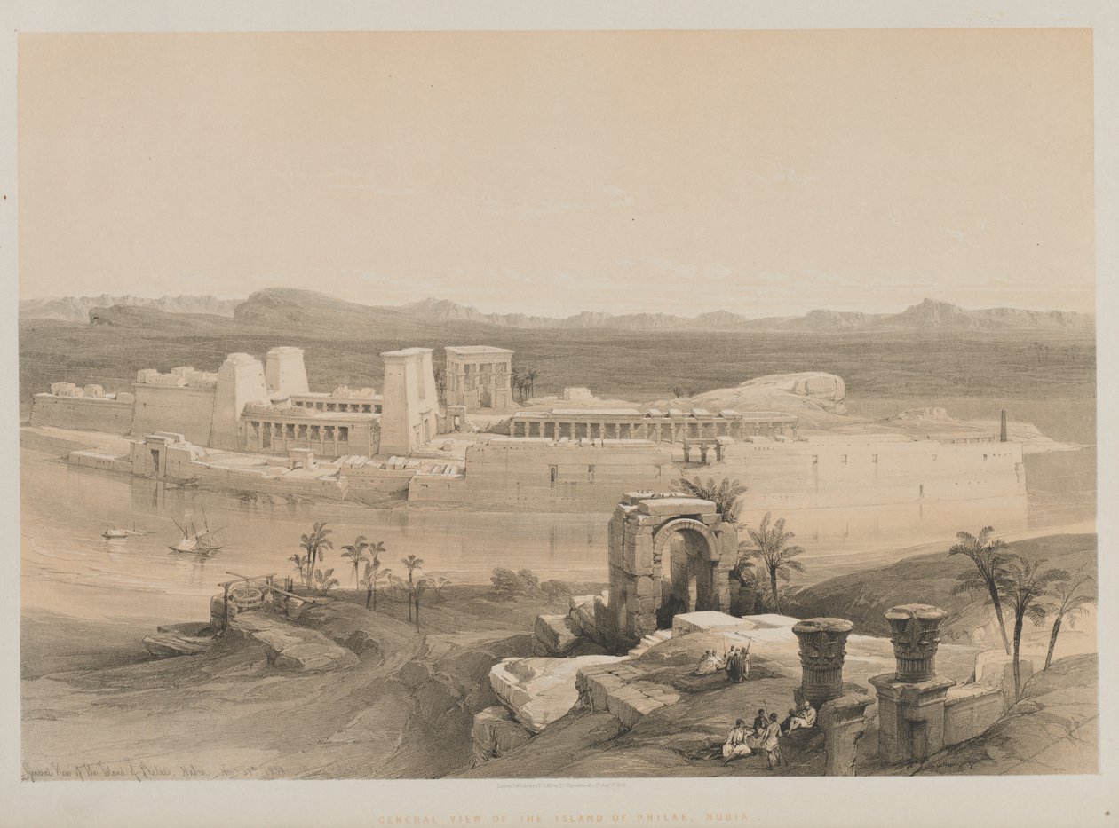 Egypt a Núbie, svazek I: Celkový pohled na ostrov Philae, Núbie, 1846. od Louis Haghe