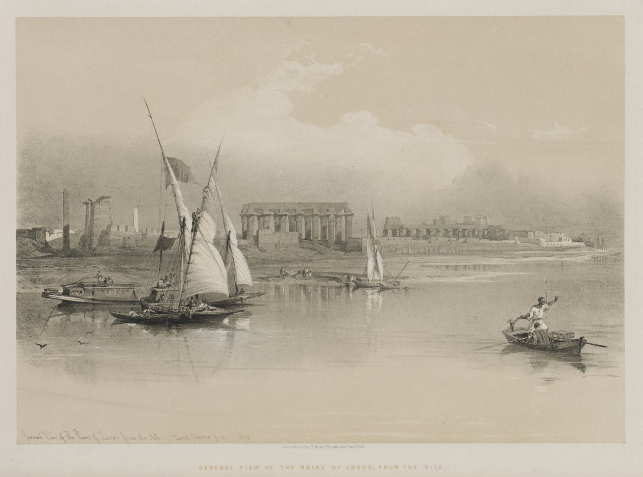 Egypt a Núbie, svazek I: Celkový pohled na ruiny Luxoru, Od Nilu, 1846. od Louis Haghe