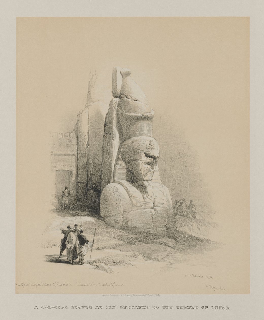 Egypt a Núbie, svazek I: Jedna ze dvou kolosálních soch Ramesese II..., 1847. od Louis Haghe