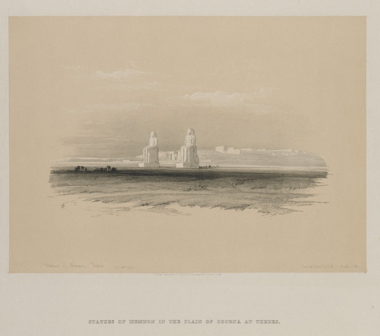 Egypt a Núbie, svazek I: Memnonovy sochy, Théby, 1846. od Louis Haghe