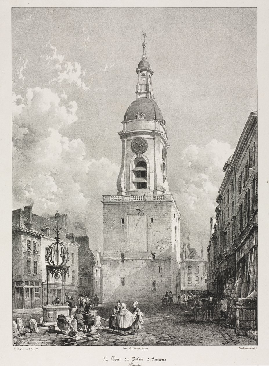 Malebné a romantické cesty ve staré Francii, Picardie: Zvonice v Amiens, Picardie, podle Françoise Bonhommého (francouzsky, 1809-1881) ) od Louis Haghe