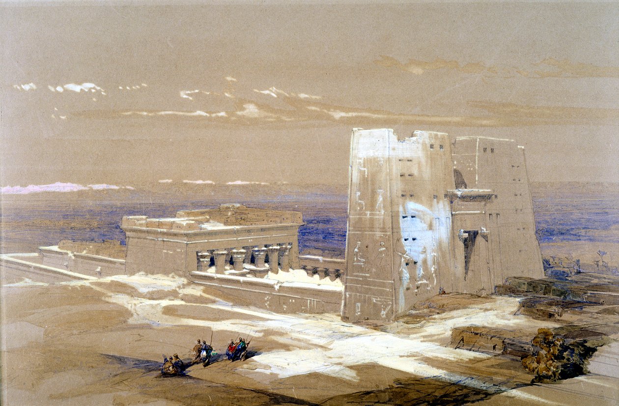 Pískovcový chrám v Edfu, zasvěcený bohu Horovi se sokolí hlavou, Egypt, 1838 od Louis Haghe