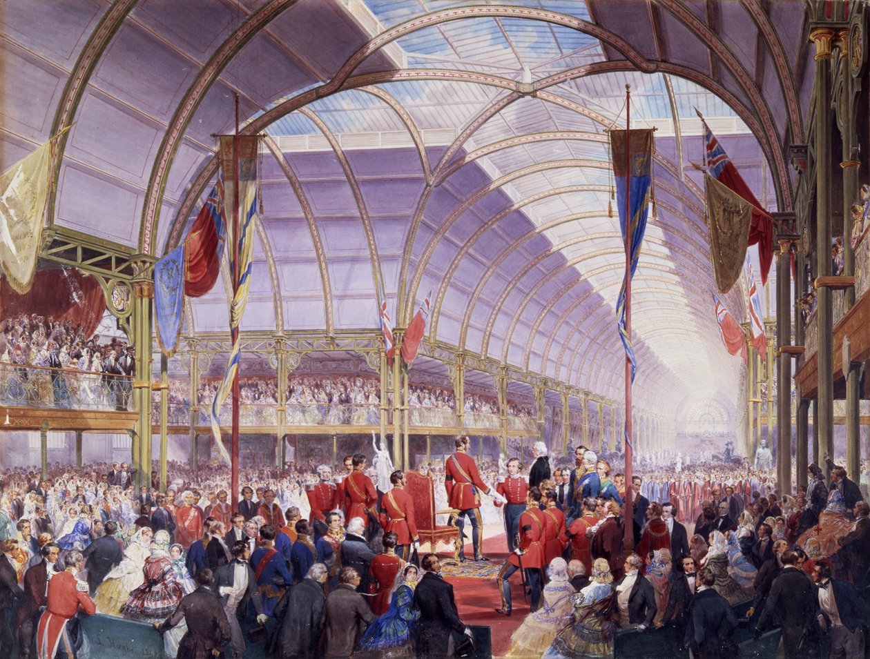 Sir Thomas Fairbairn předává adresu Prince Consort na Art Treasures Exhibition, Manchester, květen 1857 (tužka, akvarel a kvaš na papíře) od Louis Haghe