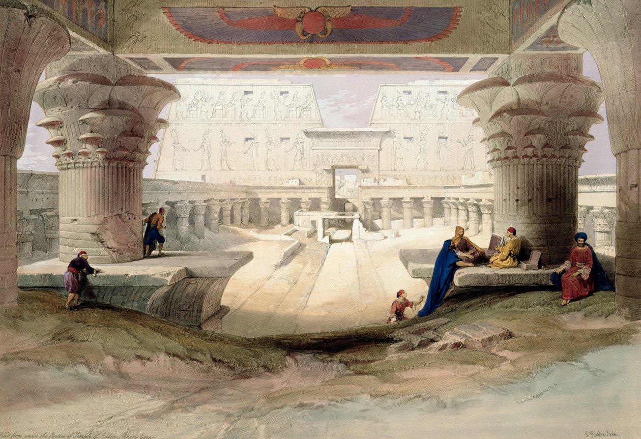 „Pohled zpod sloupořadí chrámu v Edfou, Horní Egypt“, 1846 od Louis Haghe