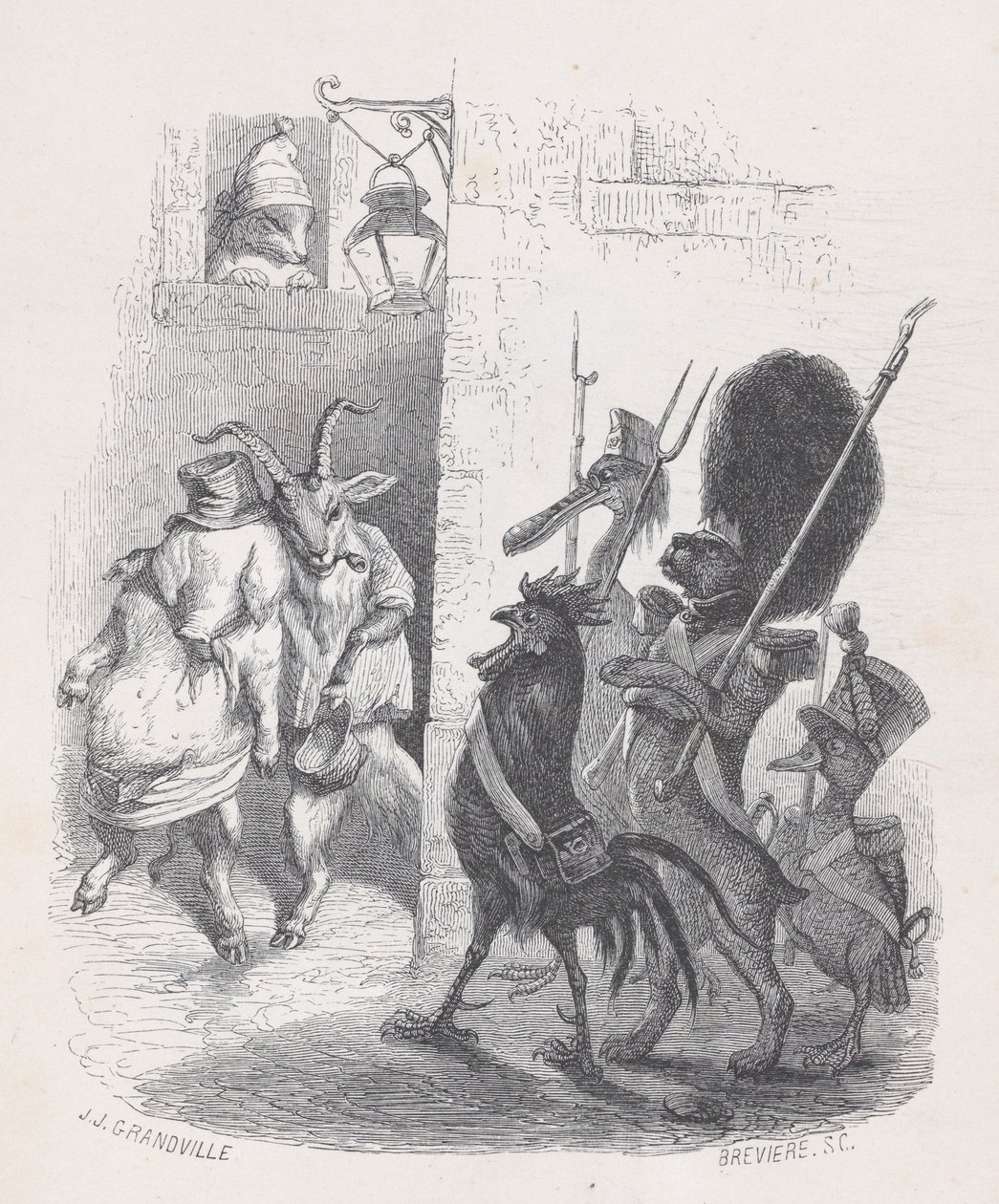 Nejednou byl pan de *** při odchodu z maškarního plesu zatčen hlídkou..., cca. 1837-47. od Louis Henri Brévière
