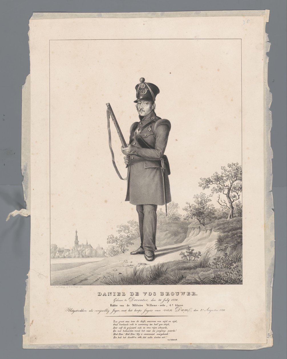 Sládek Daniel DeVos. Narozen v Deventeru 30. července 1770. Rytíř vojenského Williamova řádu, 4. třída. Vytažen jako dobrovolný lovec u Van Dam Hunters Corps, 2. srpna 1831 od Louis Henri de Fontenay