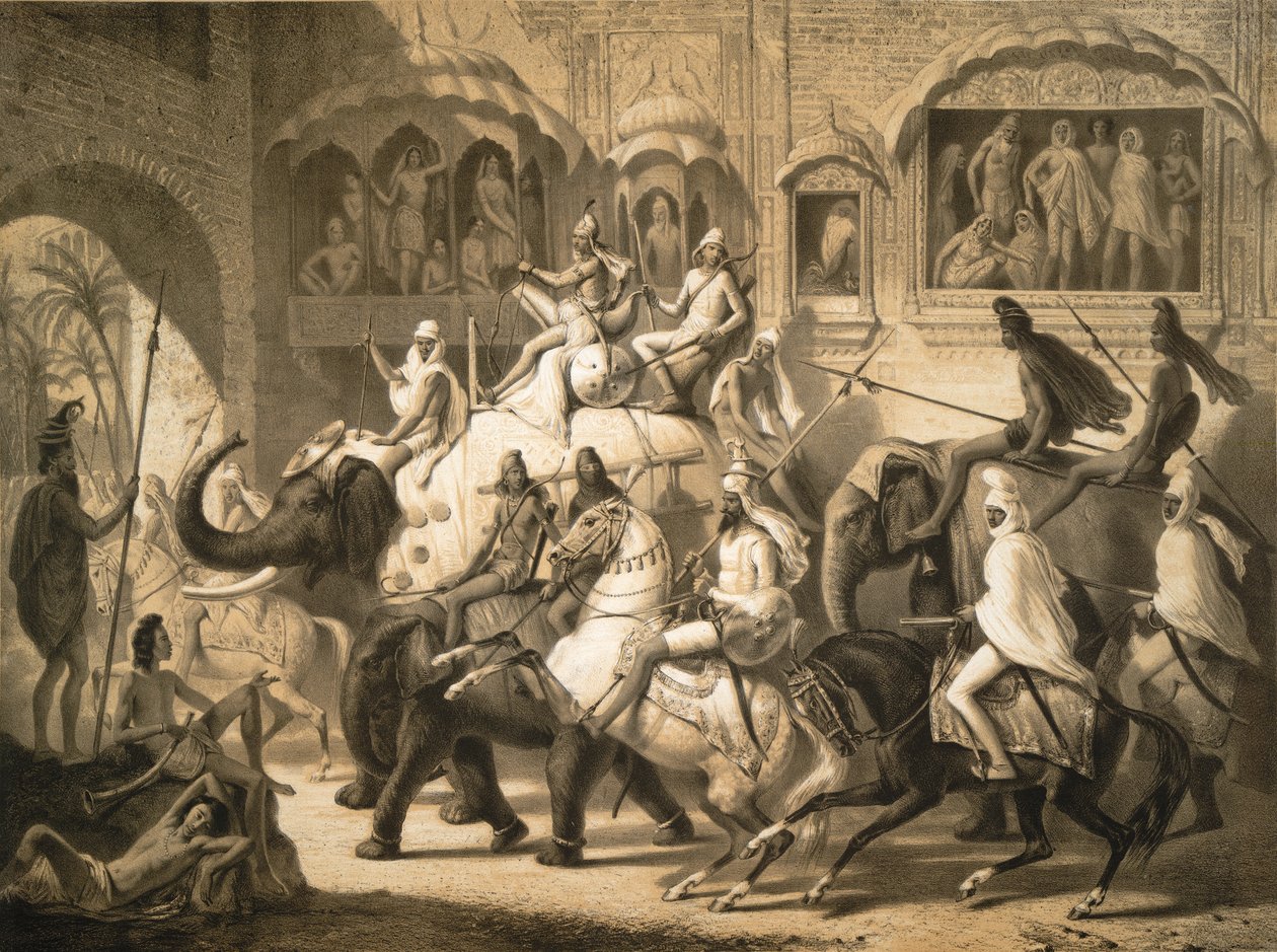 Ulice v Lahore (březen 1842) od Louis Henri de Rudder