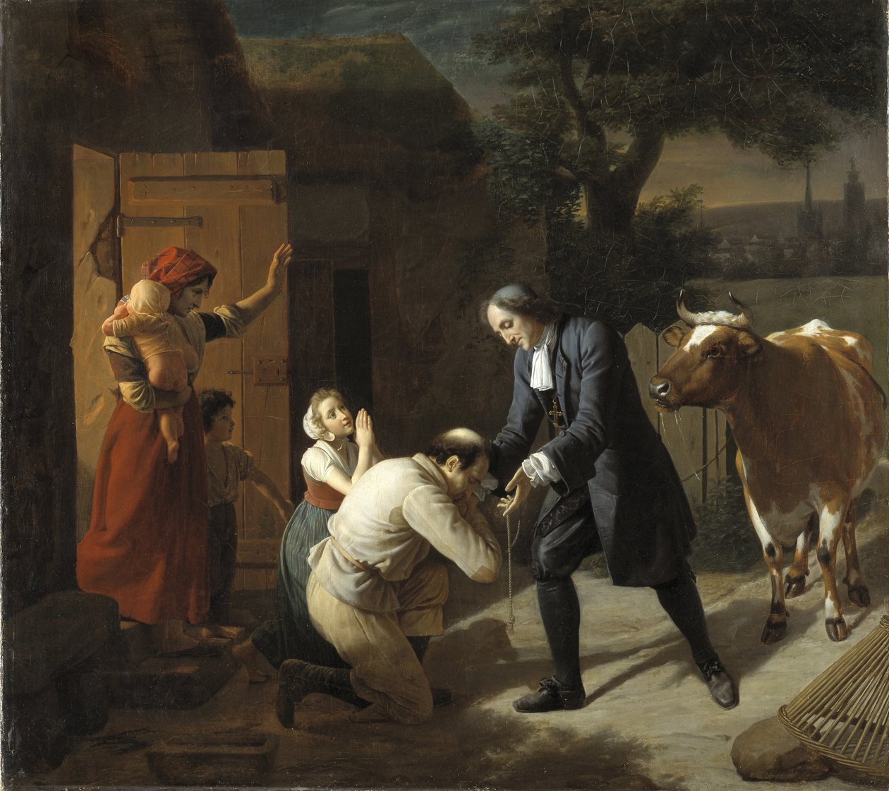 Francois Fenelon (1651-1715) přivádí zpět krávu ukradenou rolníkovi - Fenelon vrací Ukradenou krávu rolníkovi, Hersent, Louis (1777-1860). Olej na plátně. Rozměr: 97,5 x 109,5 cm. Národní muzeum Stockholm od Louis Hersent