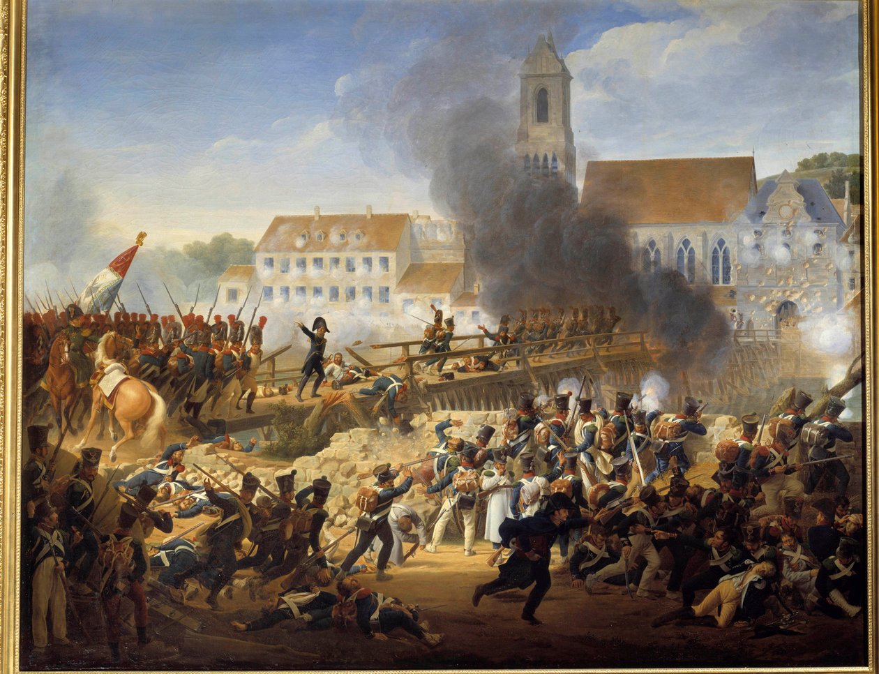 Když 21. 4. 1809 prošel kolem Landshutského mostu, generál Mouton řídil granátníky 17. pluku liniového malířství Louise Hersenta (1777-1860) od Louis Hersent