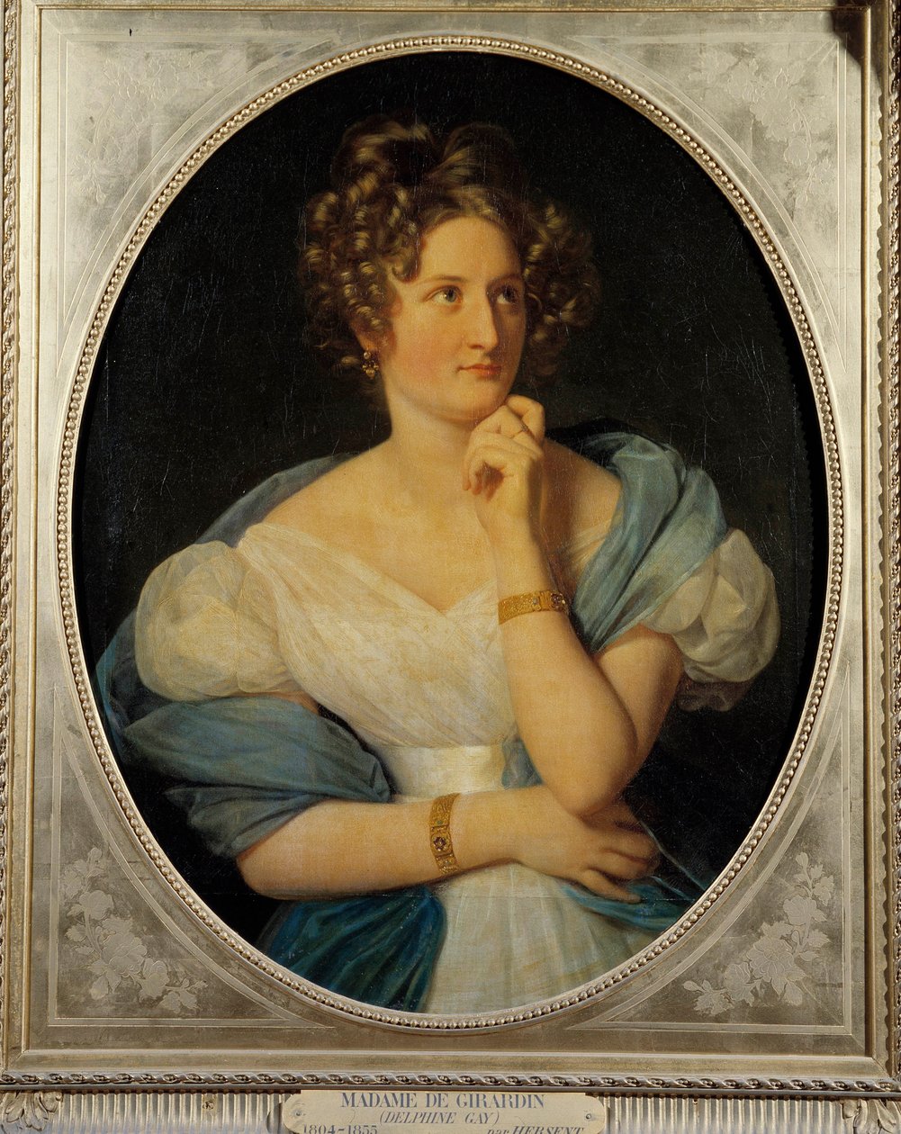 Portrét francouzské spisovatelky Delphine Gay (1804-1855), Madame Emile de Girardin Její pseudonym je vikomt Charles de Delaunay. Obraz Louise Hersenta (1777-1860) 1824 Ne. 0,92 x 0,72 m od Louis Hersent