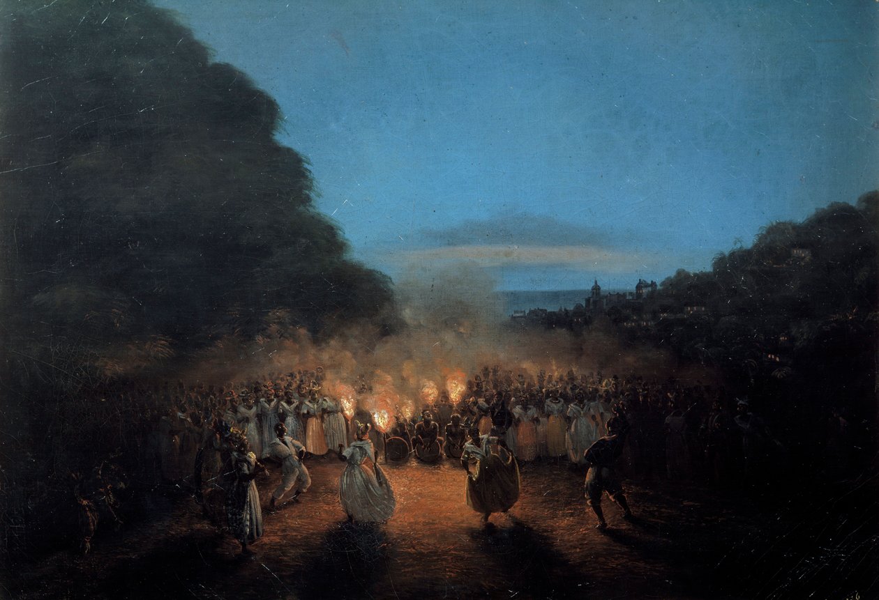 Bamboula kdysi tančila bambus (nebo tyče) na černošské taneční scéně West Indies ve světle pochodní. Obraz Honore Gamaina (1803-1871) La Rochelle z 19. století, Muzeum Nového světa od Louis Honore Gamain