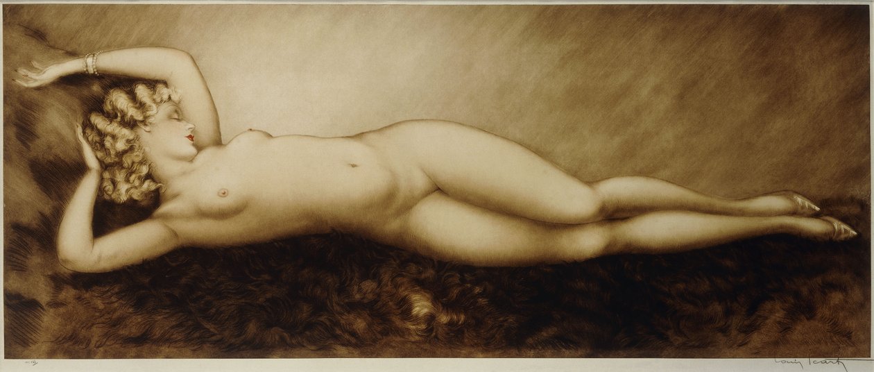 Repose, cca 1934 (lept a suchá jehla, tištěno barevně) od Louis Icart