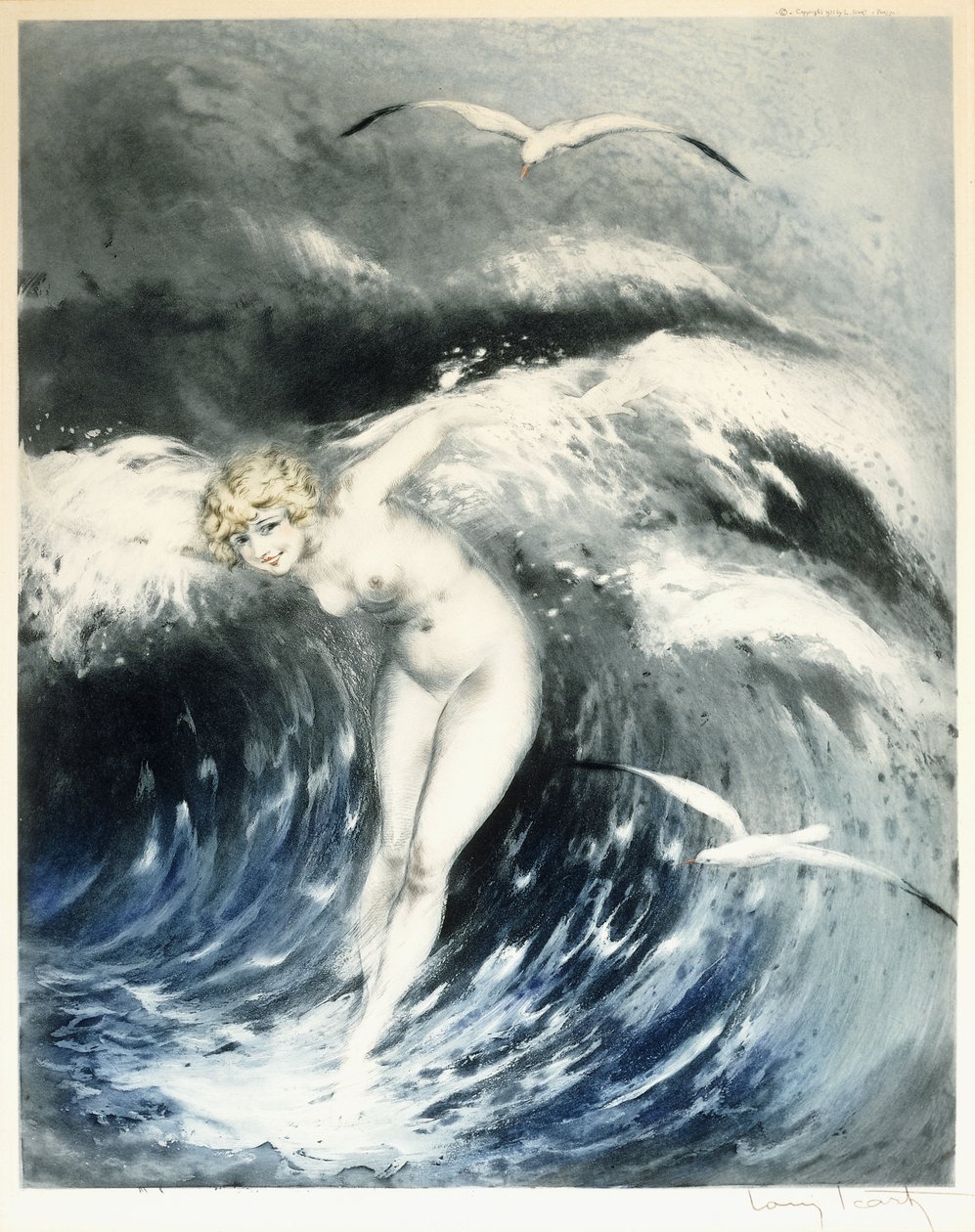 Venuše ve vlnách, c. 1931 (barevný lept a suchá jehla) od Louis Icart