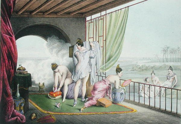 Koupající se na toaletě, publikováno 1824-27 (barevná litografie) od Louis Jacques Nicolas Schaal