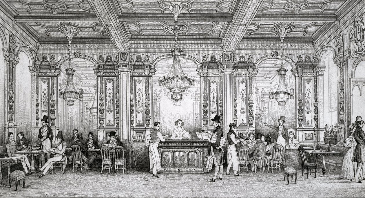 Cafe de la Banque de France postavená architektem Dusillonem a umístěná na náměstí Place de Victoire - rytina Schaal - 1839 - od Louis Jacques Nicolas Schaal