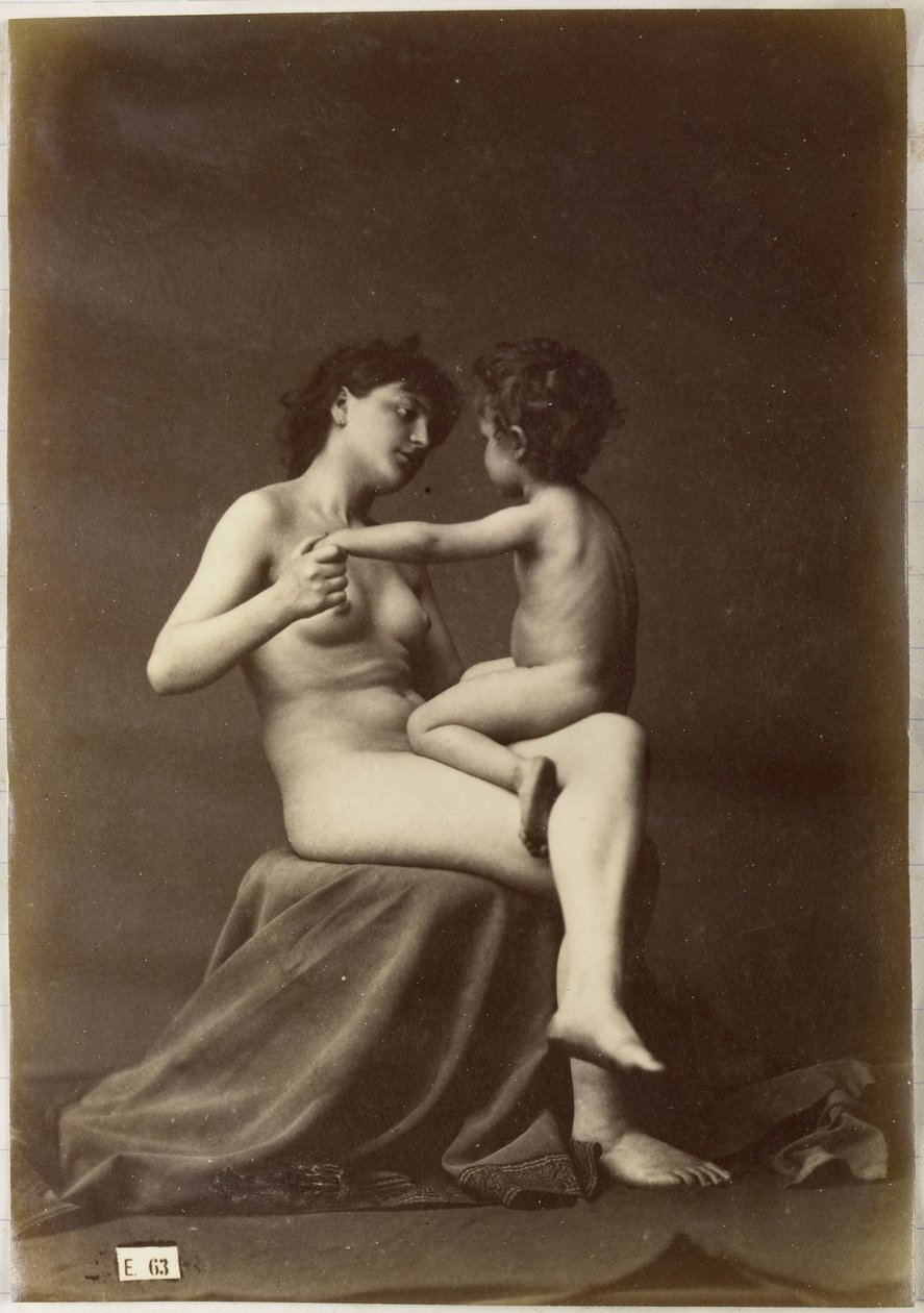Studie ženského aktu, sedícího s nahým dítětem na klíně od Louis Jean Baptiste Igout (attributed to)