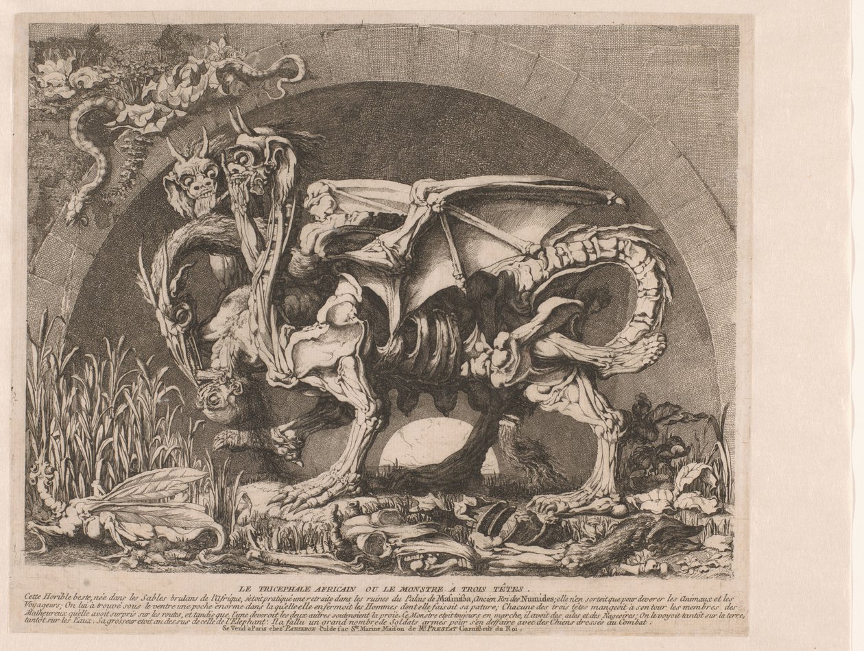 Chiméra Chimaera Chimera of Monsieur Deprez (původní název) Africké tříhlavé monstrum nebo tříhlavé monstrum (název na předmětu) od Louis Jean Desprez
