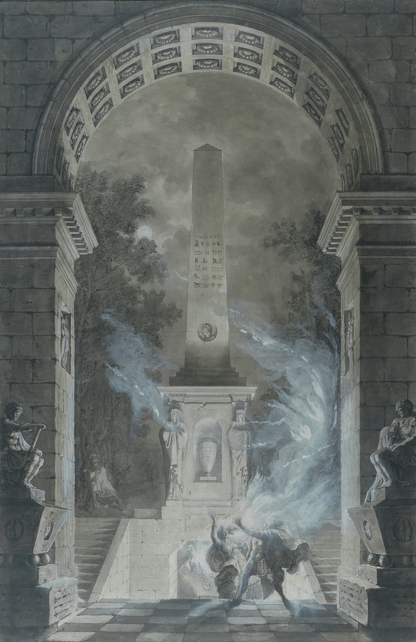 Scéna z tragédie Semiramis od Voltaira (1694-1778) (pero, inkoust a wc na papíře) od Louis Jean Desprez
