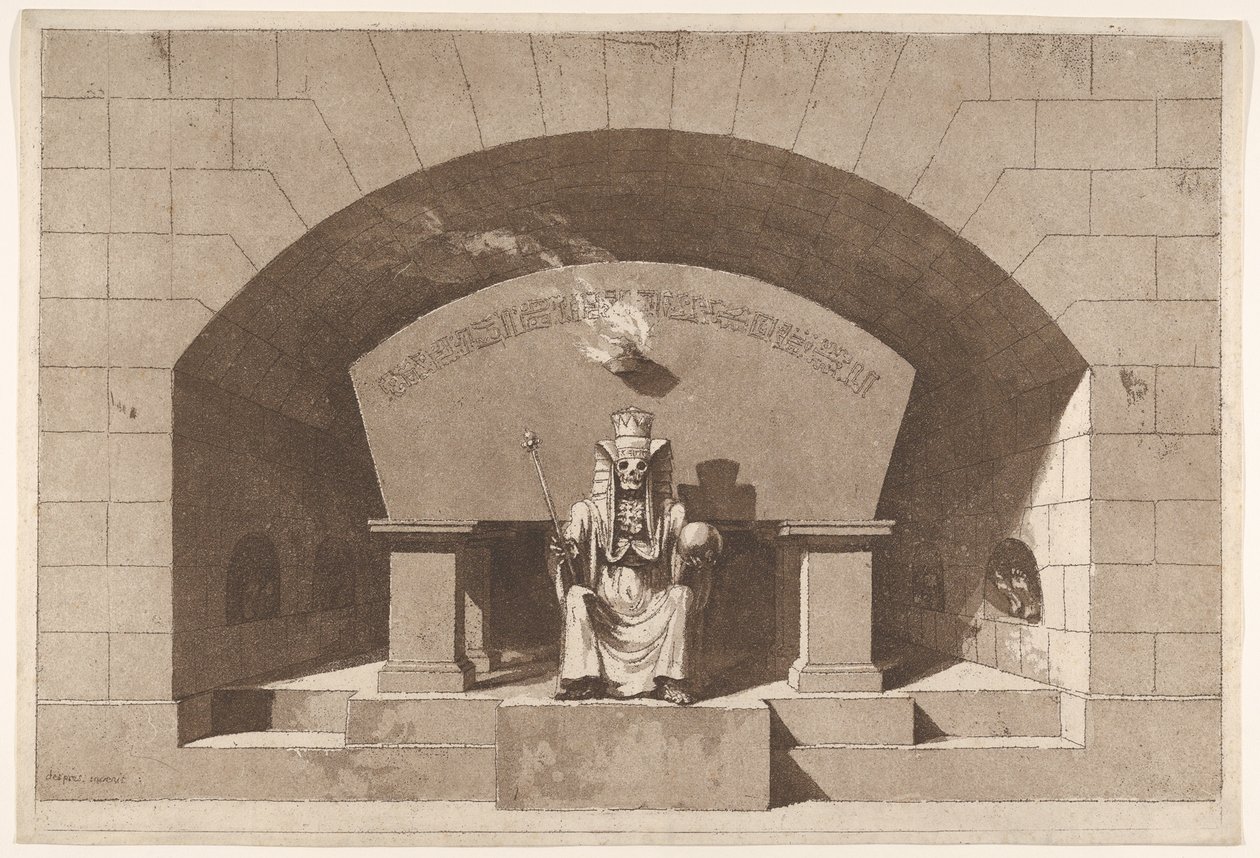 Hrobka se smrtí trůnící jako Sfinga, ca. 1779-84. od Louis Jean Desprez