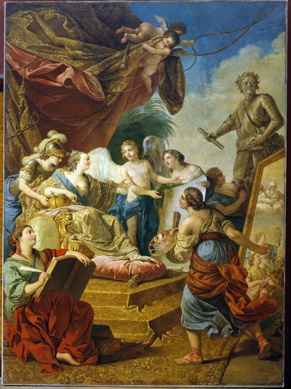Ruská císařovna Alžběta (carina Alžběta I. Petrovna Romanovová, známá jako Clemente (1709-1762), patronka umění. (Císařovna Alžběta Petrovna jako patronka umění). Obraz Louis Jean Francois Lagrenee (1725-1805), olej na webu od Louis Jean Francois I Lagrenee