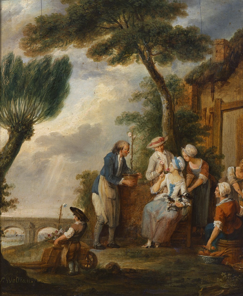 Zahradník nebo zásnuby (olej na plátně) od Louis Joseph (1731 98) Watteau