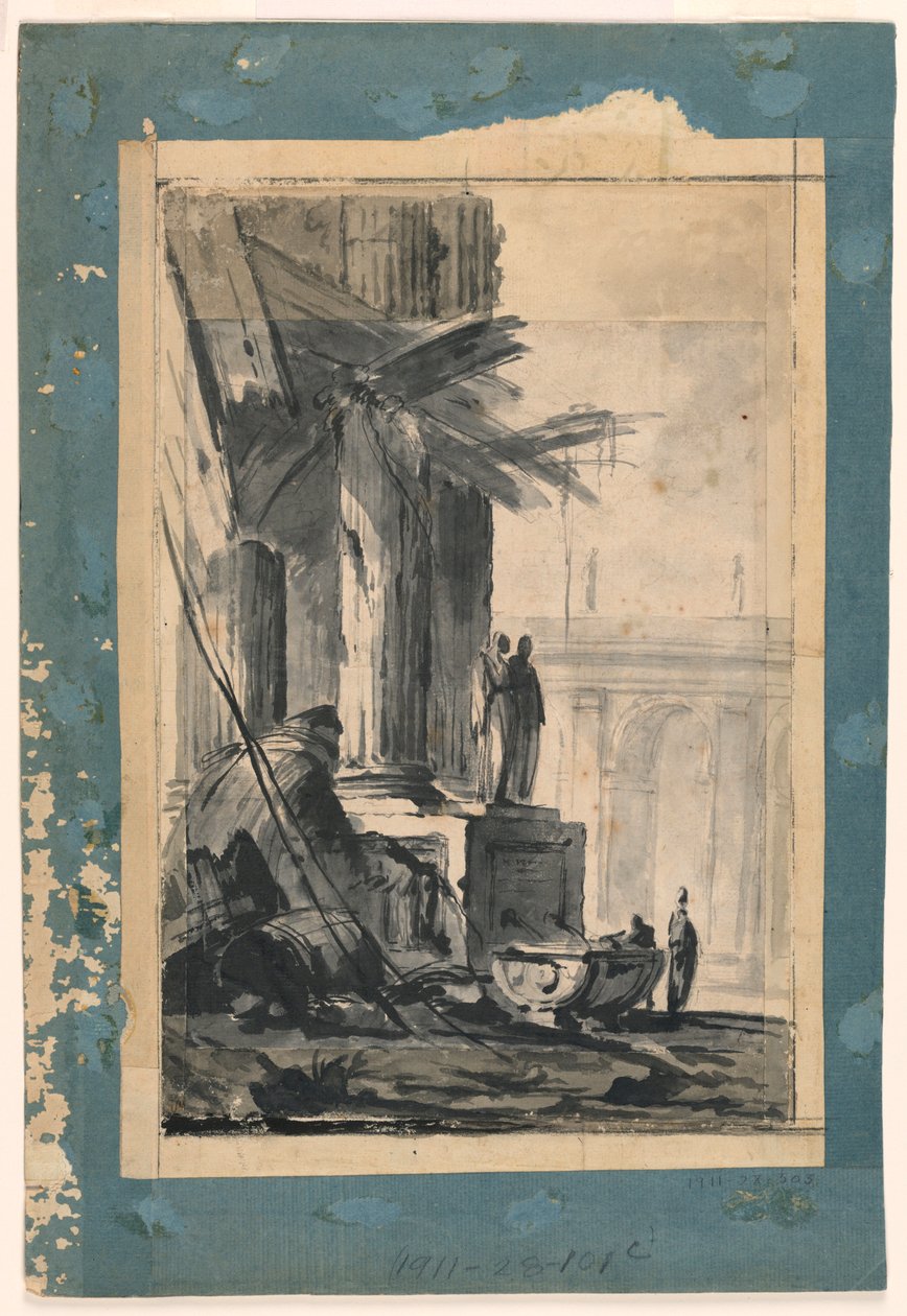 Kresba, Ruin Fantasy, asi 1762 od Louis Joseph Le Lorrain