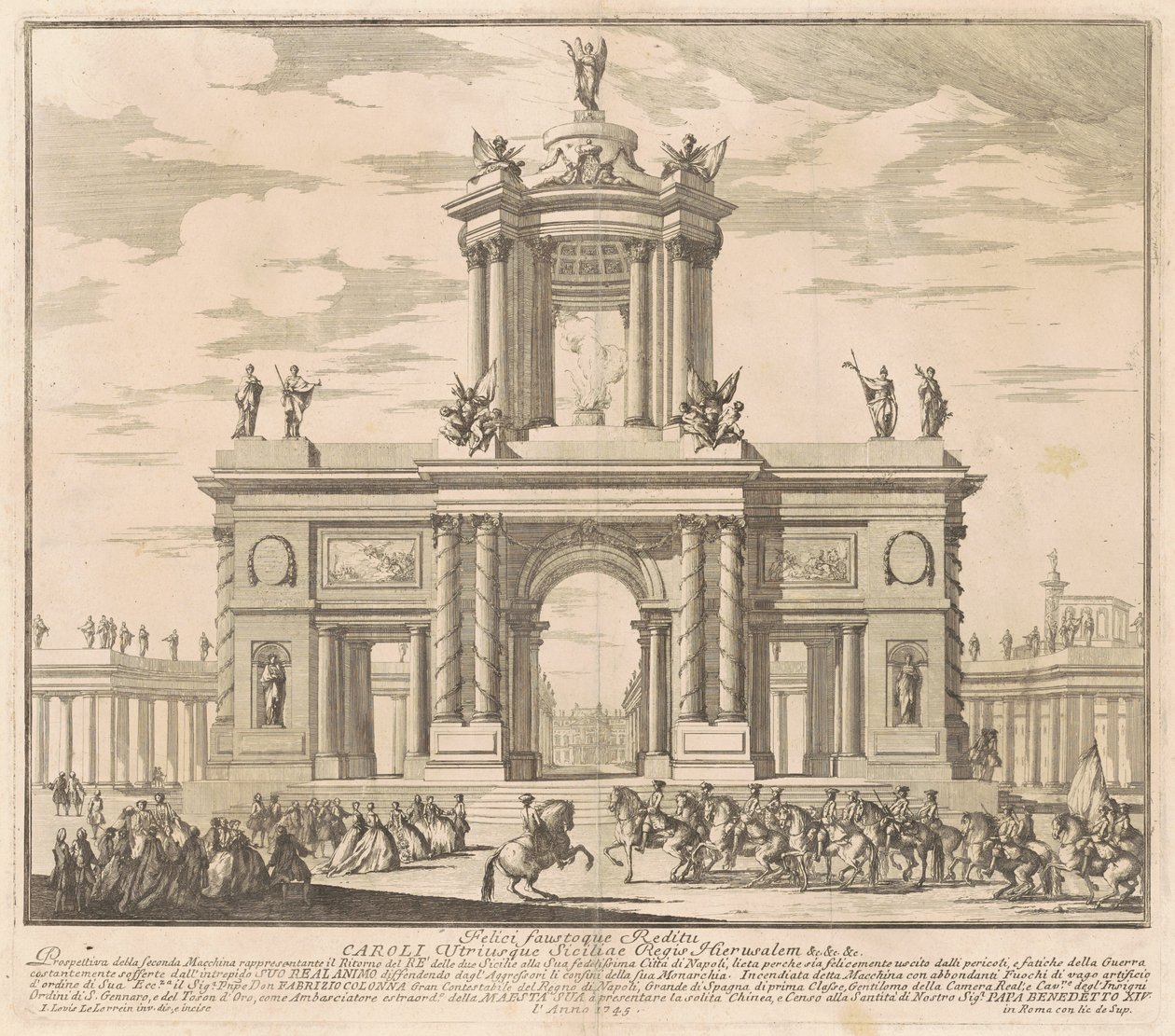 Seconda Macchina pro Čínu z roku 1745: Triumfální oblouk pro návrat krále Karla Bourbonského do Neapole od Louis Joseph Le Lorrain