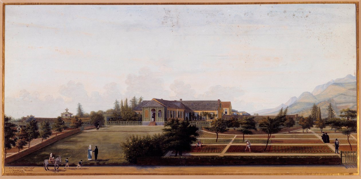 Pohled na Longwood na ostrově Svatá Helena, kde žil Napoleon Bonaparte (1769-1821) během svého exilu Akvarel od Louise Marchanda (1791-1876) 1820 Slunce 0,27 x 0,57 m Malmaison, hradní muzeum od Louis Joseph Marchand