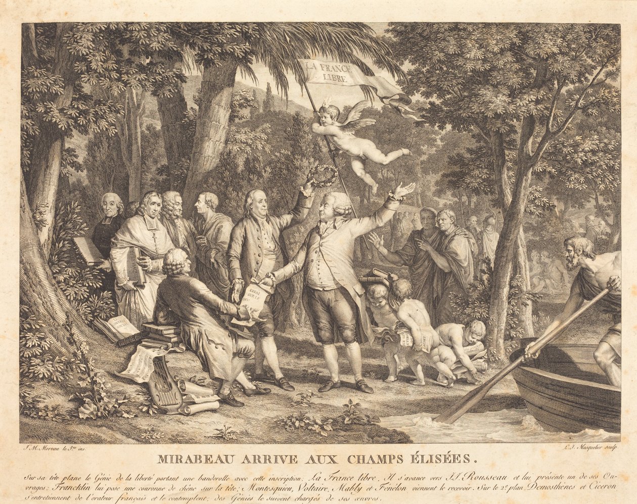 Mirabeau přijíždí na Champs-Élisés od Louis Joseph Masquelier after Jean Michel Moreau