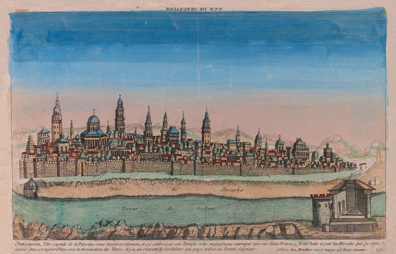 Mapa Jeruzaléma Hlavní město Palestiny za Davida a Šalomouna..., 1770 od Louis Joseph Mondhare