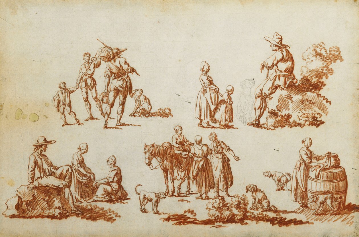 Studie postav a zvířat, od Francois Louis Joseph Watteau