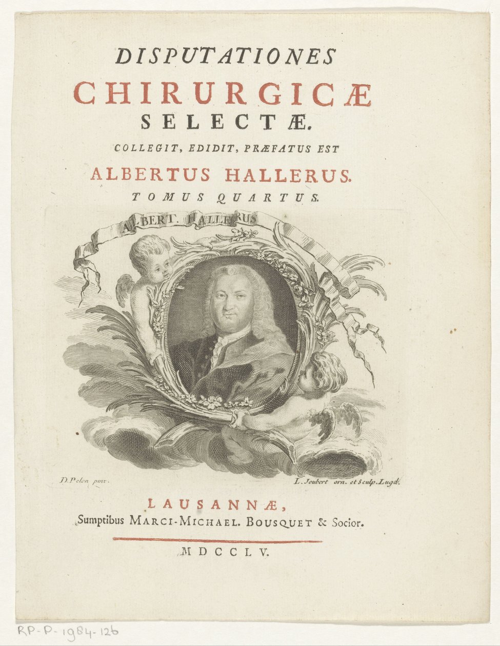 Portrét van Albrecht von Haller Albert Haller (titul na objektu) Titulní stránka: Albrecht von Haller, Vybrané chirurgické rozpravy, 1755 od Louis Joubert