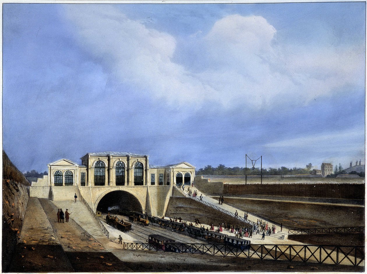 Železnice z Paříže do Saint Germain - v „Paříži roku 1837“ od Arnouta od Louis Jules Arnout