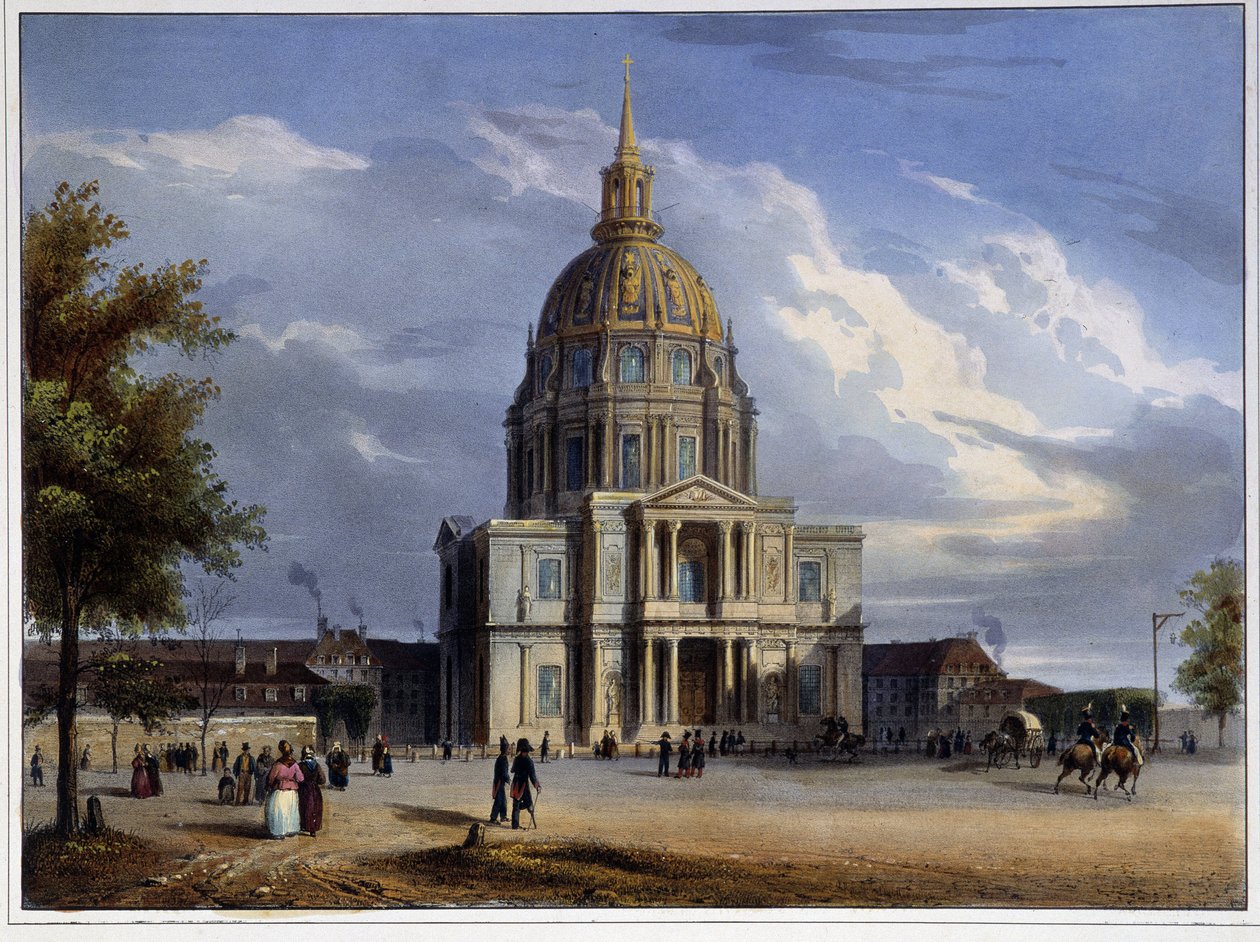 Dóm Invalidovny v „Paříži roku 1837“ od Arnouta od Louis Jules Arnout