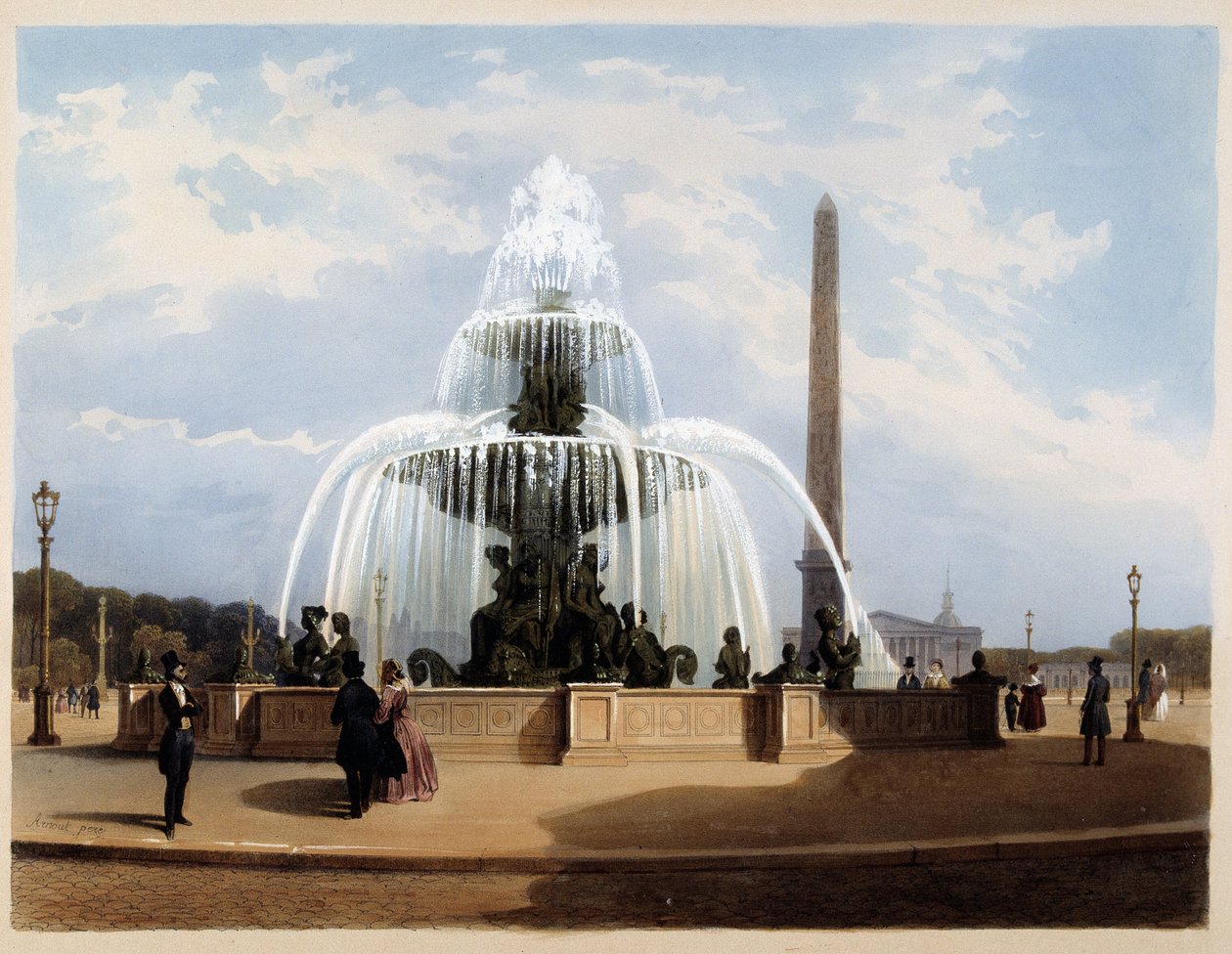 Fontána na Place de la Concorde – v „Paris en 1837“ od Arnouta od Louis Jules Arnout