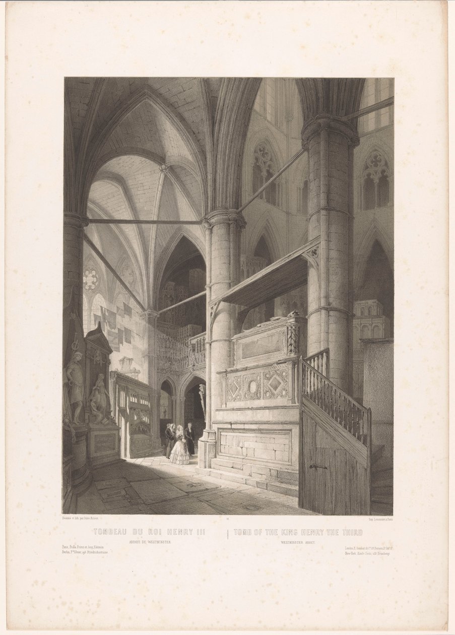 Hrobka anglického krále Jindřicha III. ve Westminsterském opatství Tombeau du roi Henry III, abbaye de Westminster / Hrobka krále Jindřicha Třetího, Westminsterské opatství (titul na předmětu) Anglie, Irsko a Skotsko (název série) Anglie, Irsko a Skotsko od Louis Jules Arnout