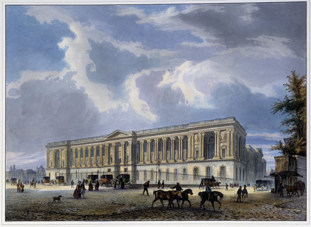 Pohled na kolonádu v Louvru – v „Paříži v roce 1837““ od Arnouta od Louis Jules Arnout