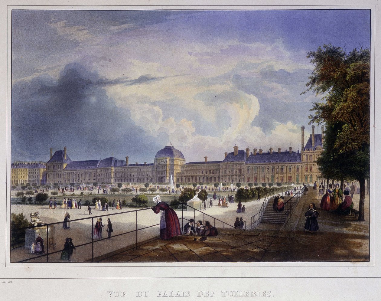 Pohled na Palais des Tuileries - v „“ Paříži v roce 1837 ““ od Arnouta od Louis Jules Arnout