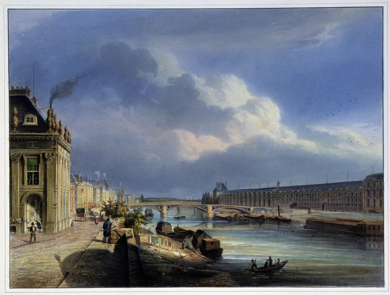 Pohled na Pont du Carrousel a Grand Galerie du Louvre - v „Paris en 1837“ od Arnouta od Louis Jules Arnout
